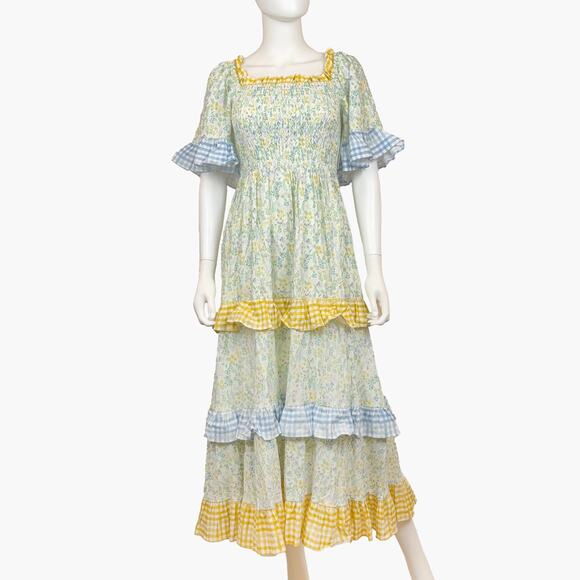 NWT AURA "See The Sights" Sage Floral Print Tiered Maxi Dress (Multi | Size XS) - Picture 2 of 12